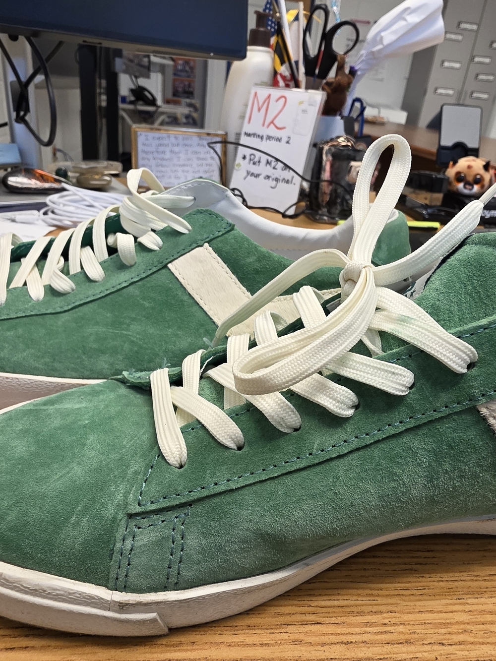 Rare Pony Tony Bada$Green Suede Low-Top Sneakers with Cream Accents Mens Size 10